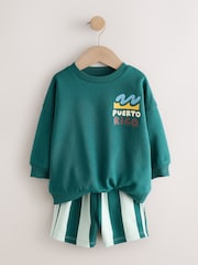 Dark Green Crew Neck Sweatshirt and Shorts Set (3mths-7yrs) (3mths-7yrs) - Image 7 of 10