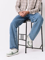 White/Green Smart Casual Trainers with Suede Trim - Image 1 of 7