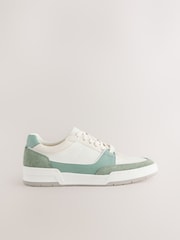 White/Green Smart Casual Trainers with Suede Trim - Image 4 of 7