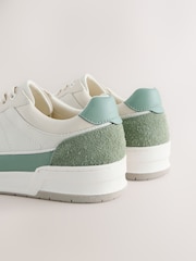 White/Green Smart Casual Trainers with Suede Trim - Image 6 of 7