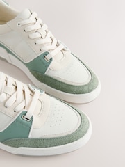 White/Green Smart Casual Trainers with Suede Trim - Image 7 of 7