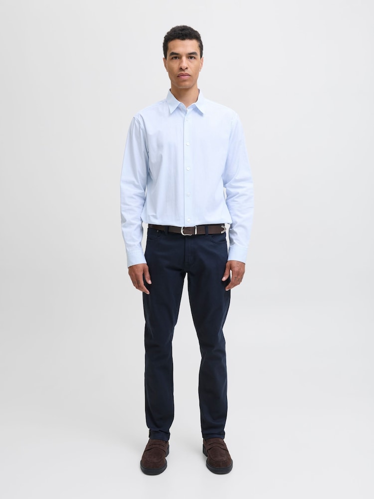 JACK & JONES Blue Glenn Slim Fit 5 Pocket Chino Trousers - Image 1 of 2 JACK & JONES Blue Glenn Slim Fit 5 Pocket Chino Trousers - Image 1 of 2
