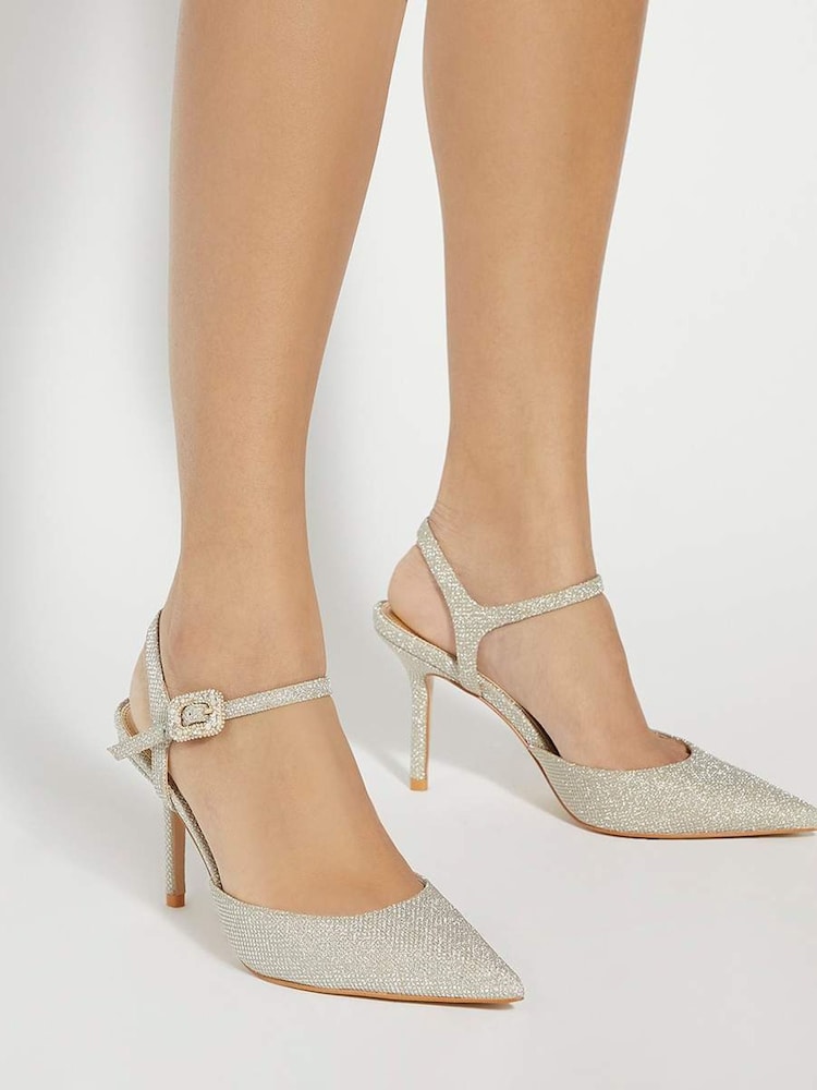 Dune London Gold Channel Y Back Open Court Heels - Image 1 of 6