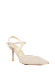 Dune London Gold Channel Y Back Open Court Heels - Image 2 of 6
