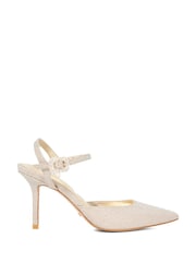 Dune London Gold Channel Y Back Open Court Heels - Image 4 of 6