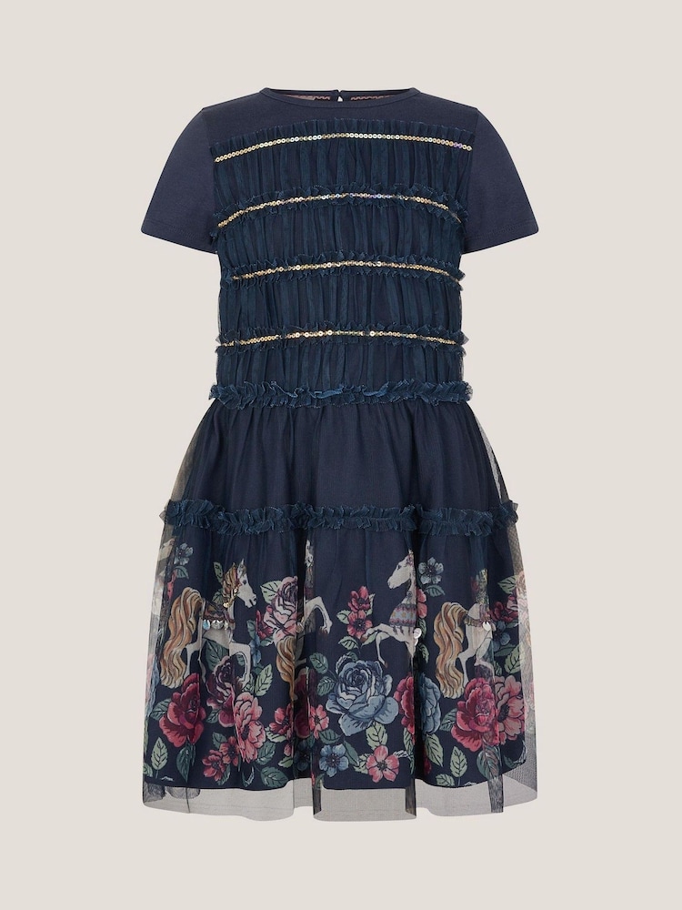 Monsoon Blue Unicorn Sequin Frill Dress - Image 2 of 4