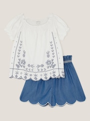 Monsoon Blue Embroidered Top and Scallop Shorts Set - Image 2 of 3