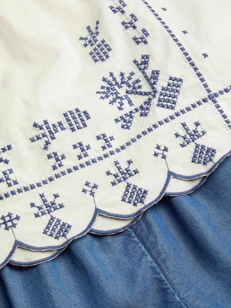 Monsoon Blue Embroidered Top and Scallop Shorts Set - Image 3 of 3
