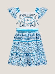Monsoon Blue Calista Floral Print Frilly Playsuit - Image 2 of 4