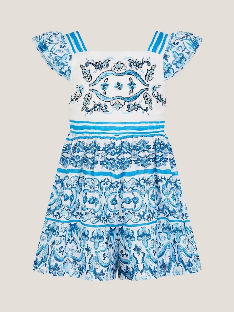 Monsoon Blue Calista Floral Print Frilly Playsuit - Image 2 of 4