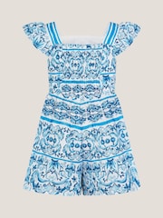 Monsoon Blue Calista Floral Print Frilly Playsuit - Image 3 of 4