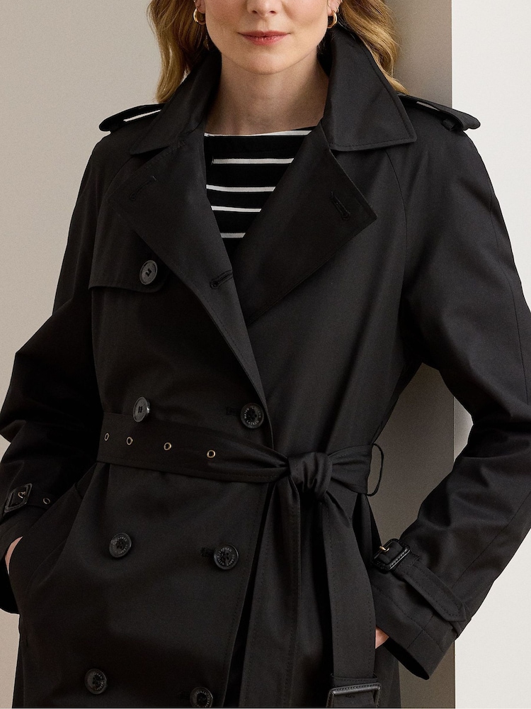 Lauren Ralph Lauren Black Double Breasted Belted Trench Coat - Image 4 of 4