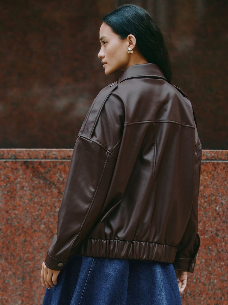Albaray Faux Leather Bomber Brown Jackets - Image 2 of 6