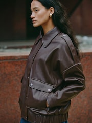 Albaray Faux Leather Bomber Brown Jackets - Image 3 of 6