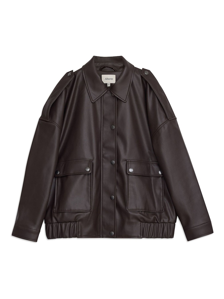 Albaray Faux Leather Bomber Brown Jackets - Image 6 of 6
