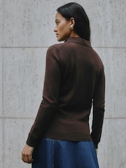 Albaray Fine Knit Brown Polo Top - Image 2 of 5