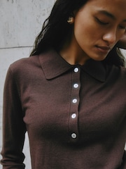 Albaray Fine Knit Brown Polo Top - Image 3 of 5