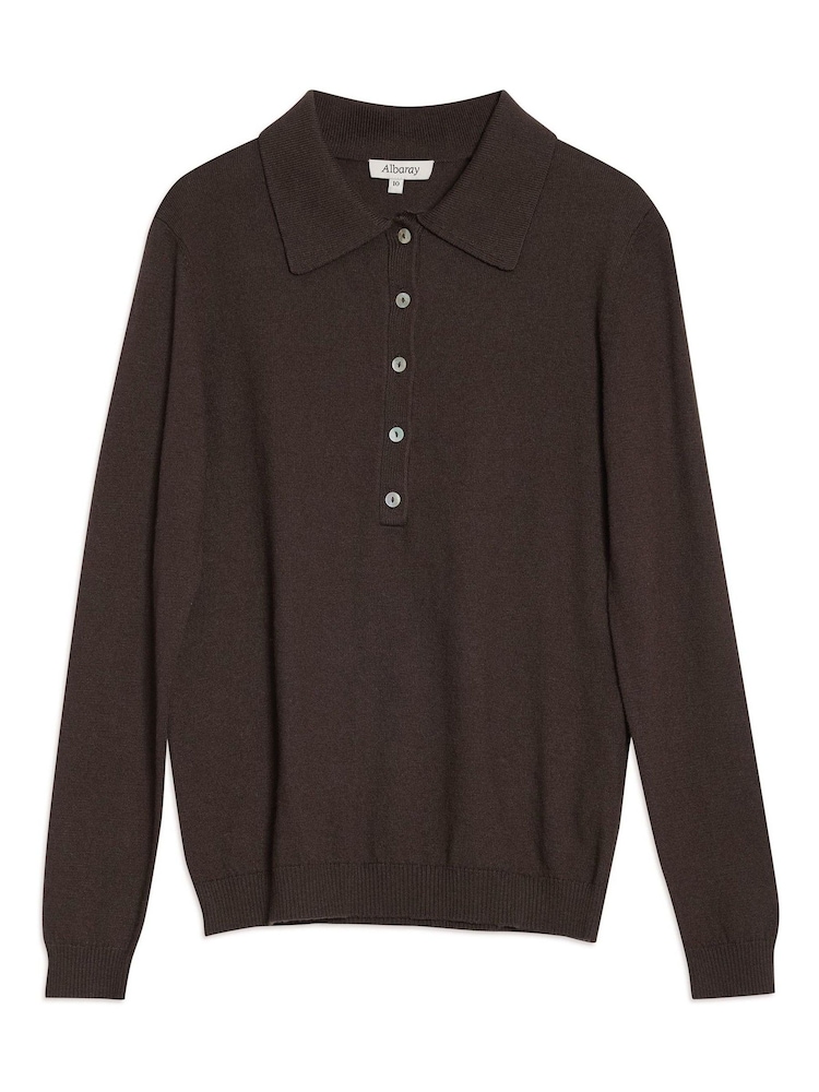 Albaray Fine Knit Brown Polo Top - Image 5 of 5