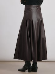Albaray Faux Leather Pleat Midi Brown Skirt - Image 2 of 4