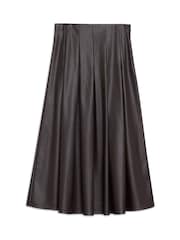 Albaray Faux Leather Pleat Midi Brown Skirt - Image 4 of 4