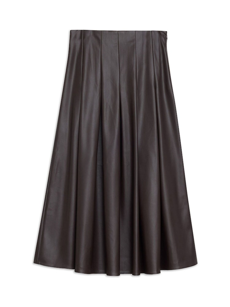 Albaray Faux Leather Pleat Midi Brown Skirt - Image 4 of 4