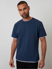 Threadbare Blue Mock Layer Crew Neck Popcorn Textured T-Shirt - Image 1 of 4
