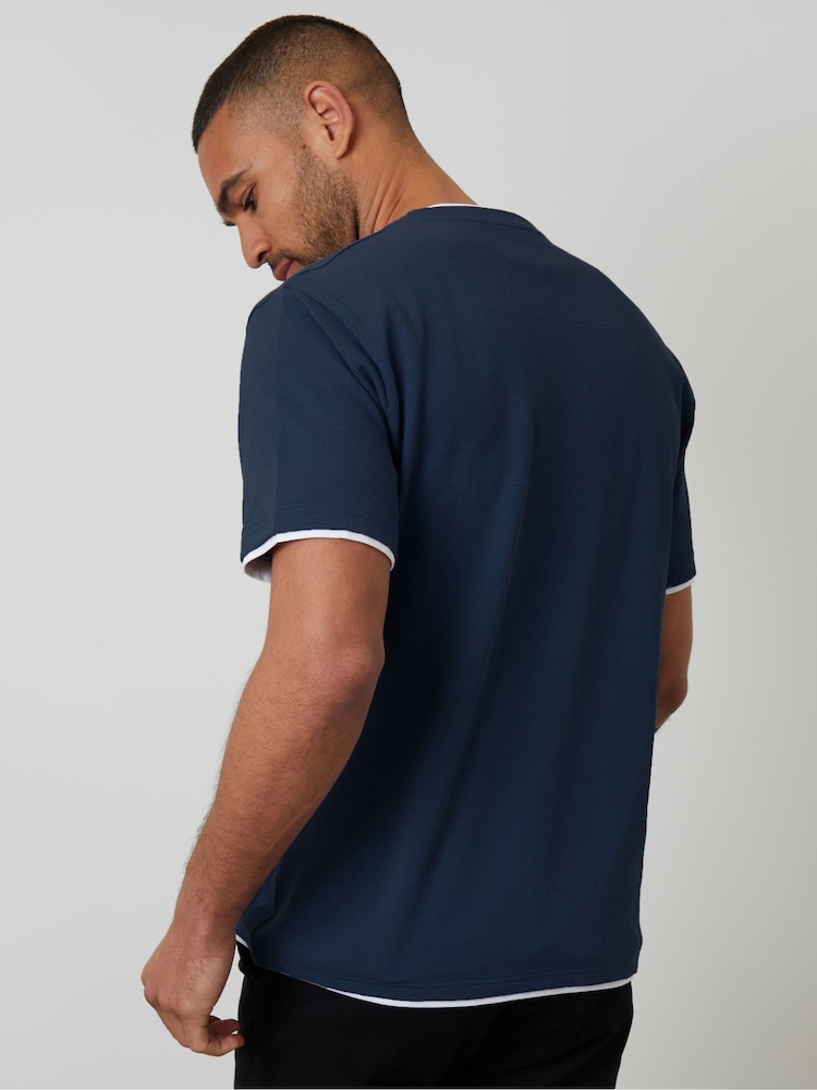 Threadbare Blue Mock Layer Crew Neck Popcorn Textured T-Shirt - Image 2 of 4