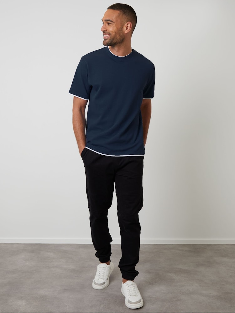 Threadbare Blue Mock Layer Crew Neck Popcorn Textured T-Shirt - Image 4 of 4
