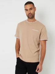 Threadbare Natural Contrast Trim T-Shirt with Pocket - Image 1 of 4