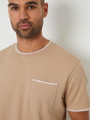 Threadbare Natural Contrast Trim T-Shirt with Pocket - Image 3 of 4
