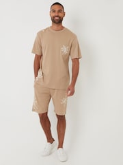 Threadbare Natural Relaxed Fit Cord Leaf Print T-Shirt - Image 1 of 4