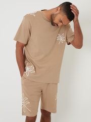 Threadbare Natural Relaxed Fit Cord Leaf Print T-Shirt - Image 3 of 4