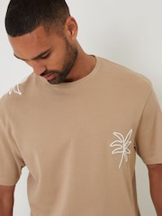 Threadbare Natural Relaxed Fit Cord Leaf Print T-Shirt - Image 4 of 4