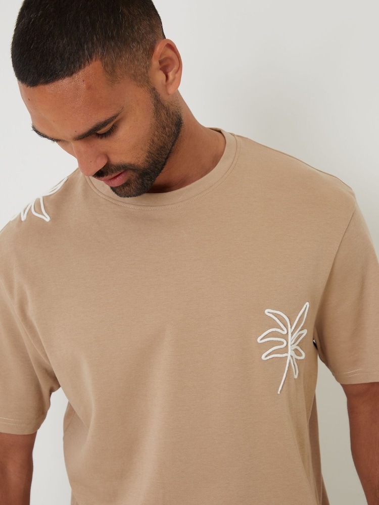 Threadbare Natural Relaxed Fit Cord Leaf Print T-Shirt - Image 4 of 4