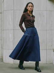 Albaray Blue Denim Basque Midi Skirt - Image 1 of 5