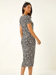 Roman Black Abstract Print Stretch Midi Dress - Image 2 of 5