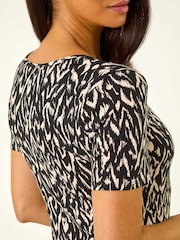 Roman Black Abstract Print Stretch Midi Dress - Image 4 of 5
