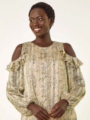 Blusa Roman com estampa de cobra e babados nos ombros - Imagem 1 de 5