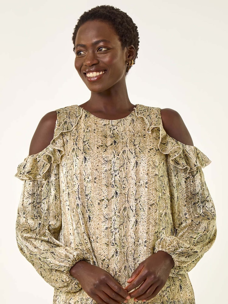 Blusa Roman com estampa de cobra e babados nos ombros - Imagem 1 de 5