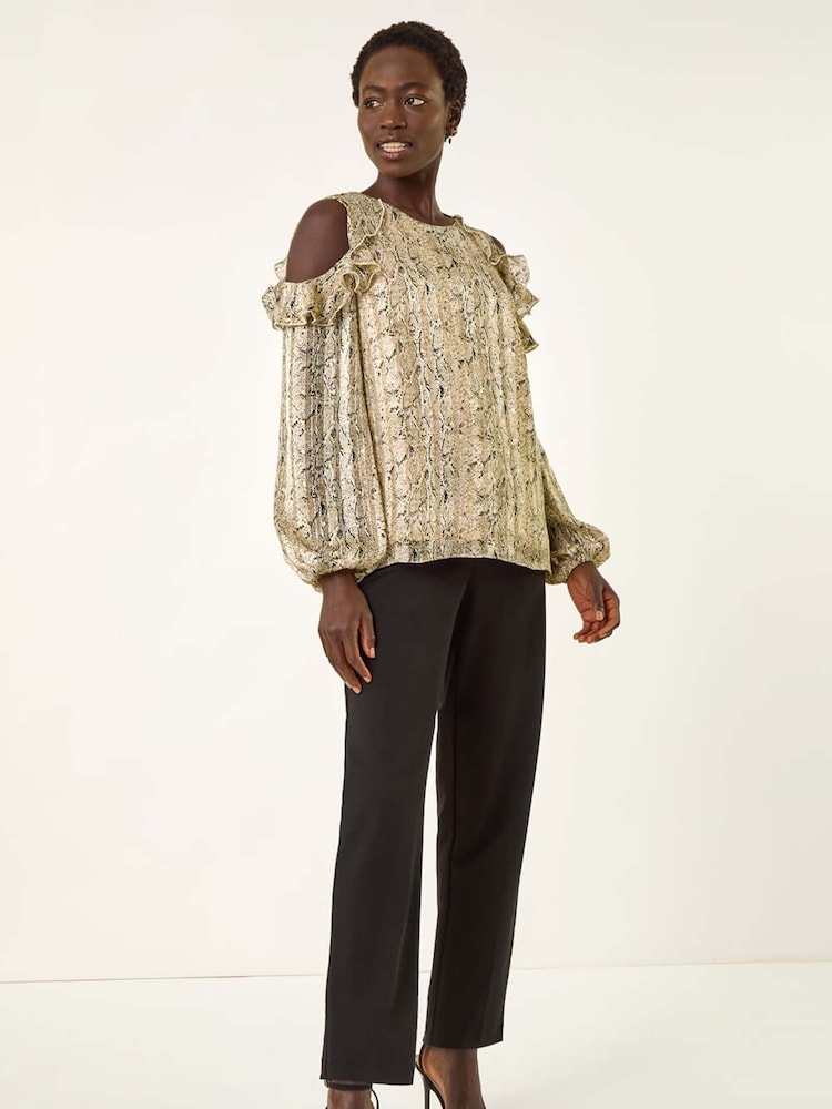 Blusa Roman com estampa de cobra e babados nos ombros - Imagem 2 de 5