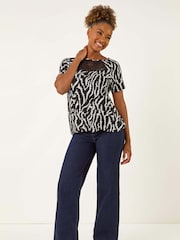 Roman Black Abstract Crochet Stretch T-Shirt - Image 2 of 5