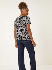 Roman Black Abstract Crochet Stretch T-Shirt - Image 3 of 5