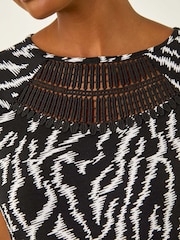 Roman Black Abstract Crochet Stretch T-Shirt - Image 5 of 5