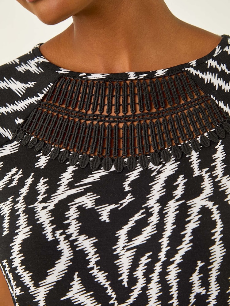 Roman Black Abstract Crochet Stretch T-Shirt - Image 5 of 5