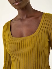 Roman Green Square Neck Ribbed Knit Jumper - Image 5 of 5