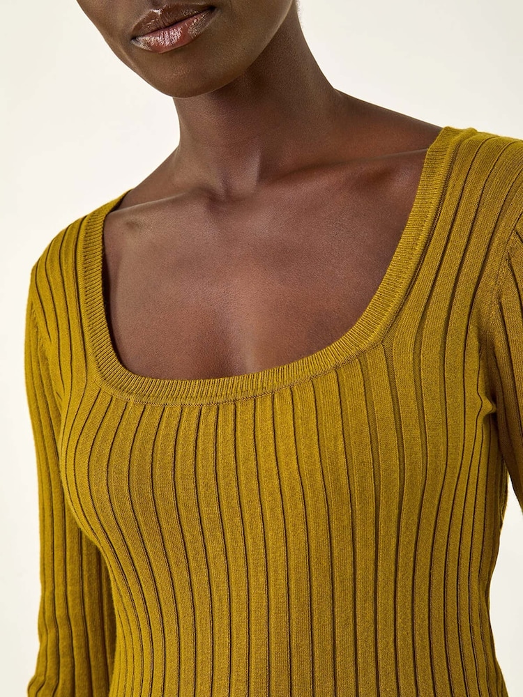 Roman Green Square Neck Ribbed Knit Jumper - Image 5 of 5 Roman Green Square Neck Ribbed Knit Jumper - Image 5 of 5