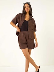Roman Brown Textured Buttoned Blouse - Image 2 of 5