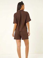 Roman Brown Textured Buttoned Blouse - Image 3 of 5