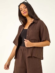Roman Brown Textured Buttoned Blouse - Image 4 of 5