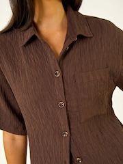 Roman Brown Textured Buttoned Blouse - Image 5 of 5